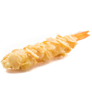 gamberoni in tempura con mandorle
